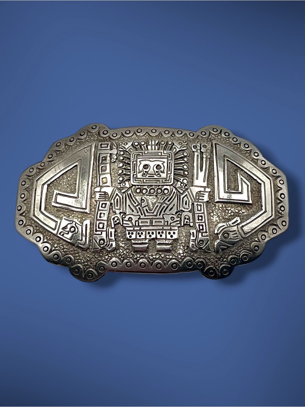 Vintage Peruvian 900 Coin Silver Viracocha Brooch Pin Repousse Tribal Motif